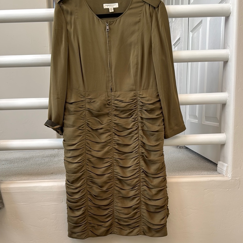 Burberry Women's Silk Olive Green Dress SZ 12